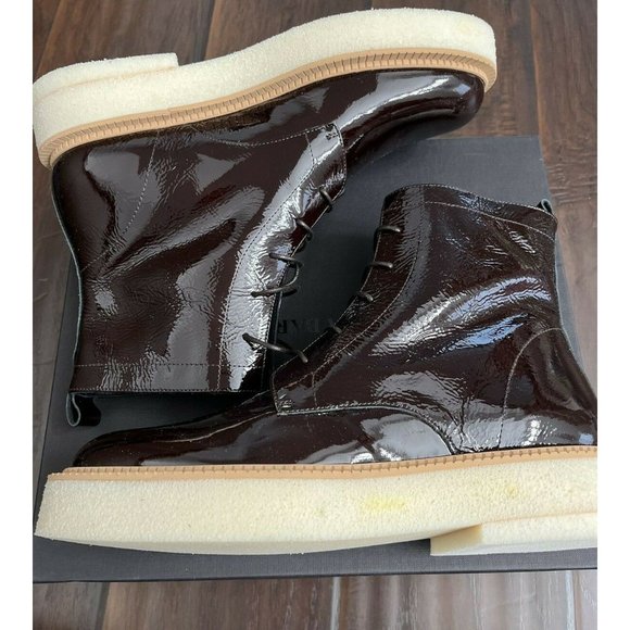 NEW Paloma Barcelo Women's Patent Leather Prudence Lace Up Boots Brown - Picture 8 of 8